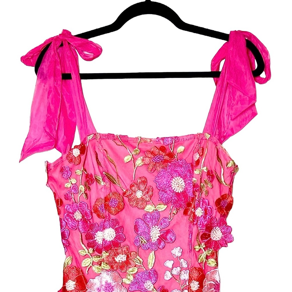 NWT Lulus Emphatically Adorable Hot Pink Floral Tie-Strap Mini Dress, Medium - Picture 7 of 15